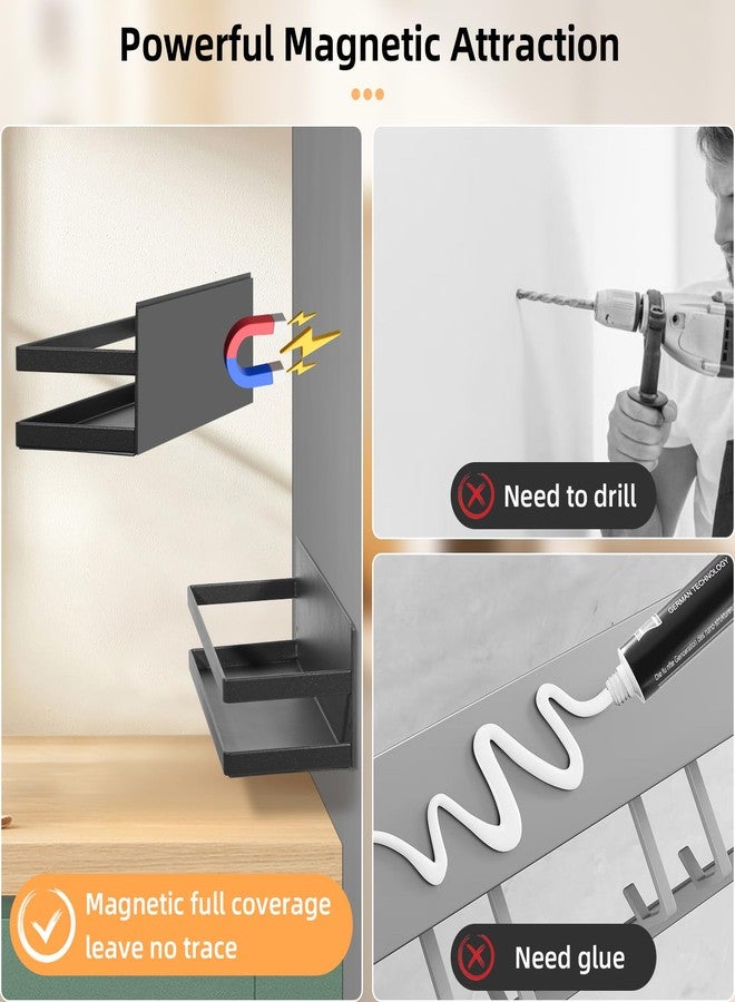رف توابل كبير من Uten للثلاجة، عبوة من قطعتين من الرفوف المغناطيسية القوية، منظم ثلاجة متحرك للمطبخ لحفظ التوابل والبرطمانات - Image 3