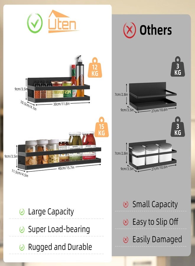 رف توابل كبير من Uten للثلاجة، عبوة من قطعتين من الرفوف المغناطيسية القوية، منظم ثلاجة متحرك للمطبخ لحفظ التوابل والبرطمانات - Image 2