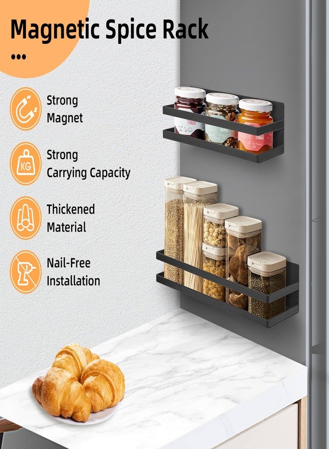 رف توابل كبير من Uten للثلاجة، عبوة من قطعتين من الرفوف المغناطيسية القوية، منظم ثلاجة متحرك للمطبخ لحفظ التوابل والبرطمانات - Image 4