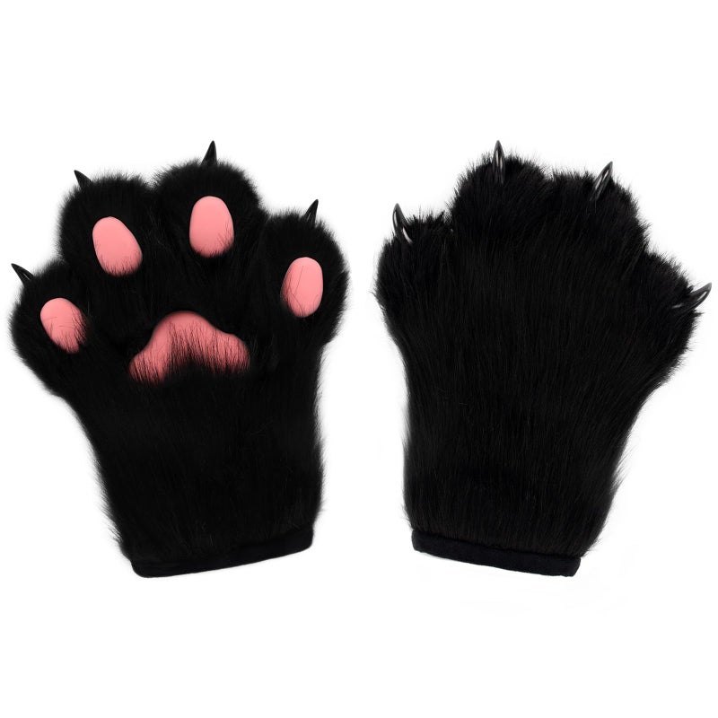 hbbhml Faux Fur Plush Furry Cat Claw Gloves Fursuit Animal Fox Paws Mittens Halloween Cosplay Costume Accessories for Adult - Image 2