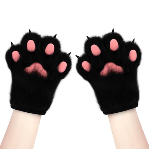 hbbhml Faux Fur Plush Furry Cat Claw Gloves Fursuit Animal Fox Paws Mittens Halloween Cosplay Costume Accessories for Adult - Image 3