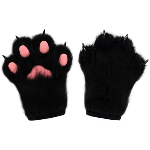 hbbhml Faux Fur Plush Furry Cat Claw Gloves Fursuit Animal Fox Paws Mittens Halloween Cosplay Costume Accessories for Adult - Image 1
