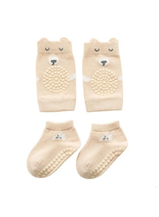 Baby Crawling Knee Pads and Anti-Slip Floor Crawl Socks Set For Toddlers,Apricot color,L - Image 2
