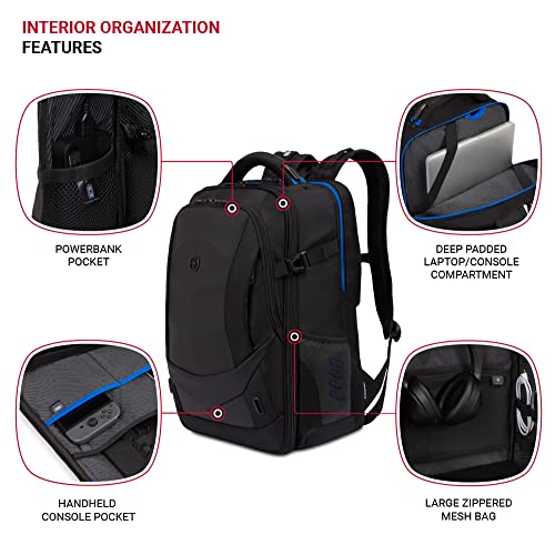 SWISSGEAR حقيبة ظهر للألعاب من SwissGear مع منفذ شحن (USB)، أزرق/أسود - Image 4