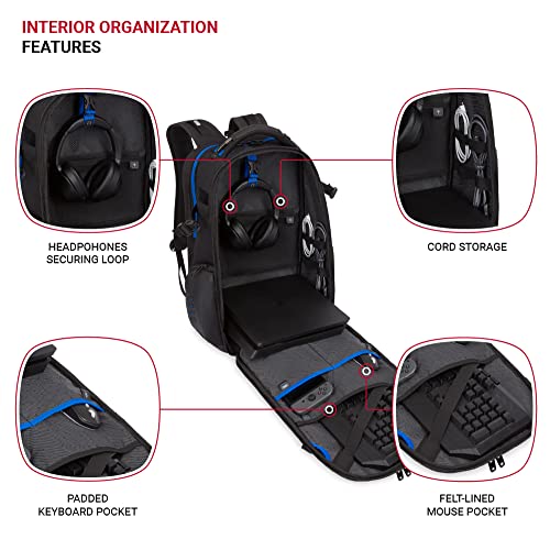 SWISSGEAR حقيبة ظهر للألعاب من SwissGear مع منفذ شحن (USB)، أزرق/أسود - Image 5
