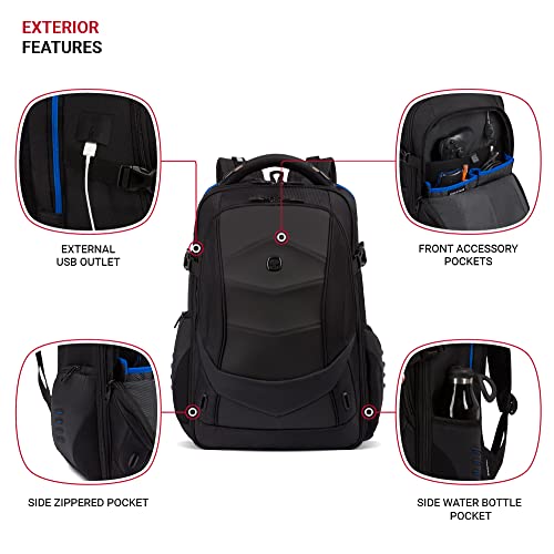 SWISSGEAR حقيبة ظهر للألعاب من SwissGear مع منفذ شحن (USB)، أزرق/أسود - Image 3