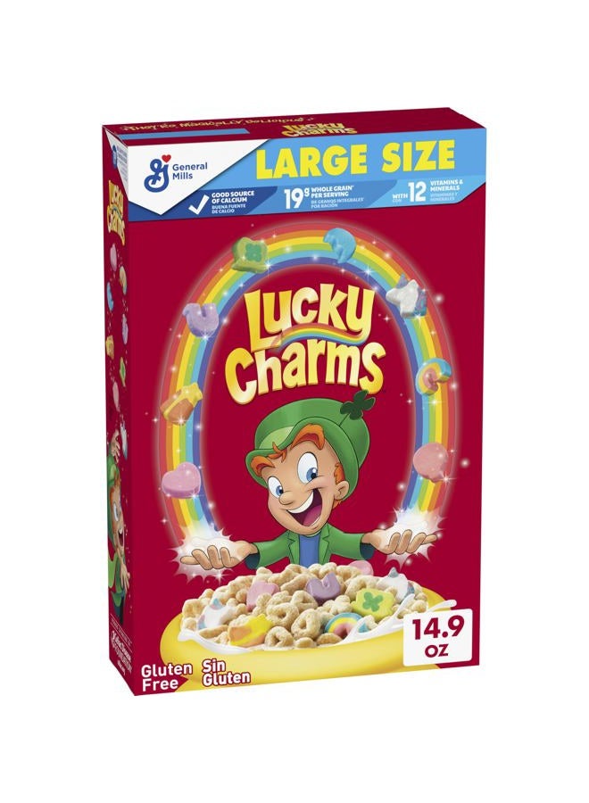 Lucky Charms Gluten Free Cereal with Marshmallows, Limited Edition Jumbo Rainbows, Kids Breakfast Cereal, Made with Whole Grain, Large Size, 14.9 oz - Image 1