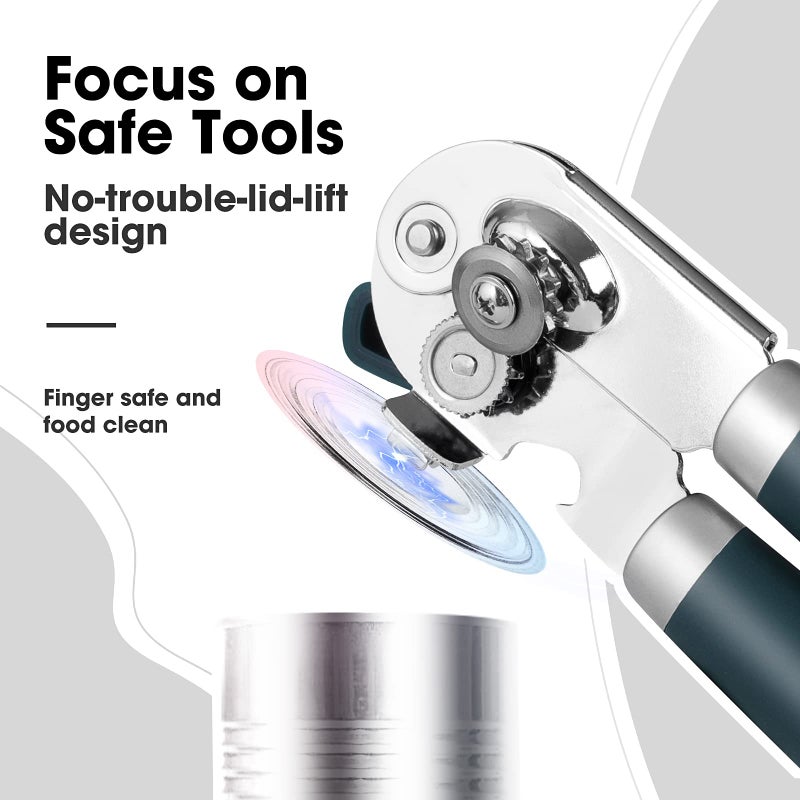 Beneno Can Opener Manual with Magnet and Sharp Blade Smooth Edge, Handheld Openers with Big Effort-Saving Knob, Can Opener with Multifunctional Bottles Opener, Green - Image 5