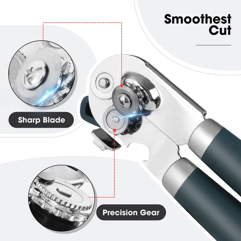 Beneno Can Opener Manual with Magnet and Sharp Blade Smooth Edge, Handheld Openers with Big Effort-Saving Knob, Can Opener with Multifunctional Bottles Opener, Green - Image 3