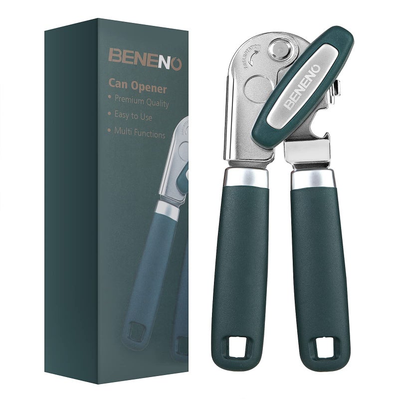 Beneno Can Opener Manual with Magnet and Sharp Blade Smooth Edge, Handheld Openers with Big Effort-Saving Knob, Can Opener with Multifunctional Bottles Opener, Green - Image 1