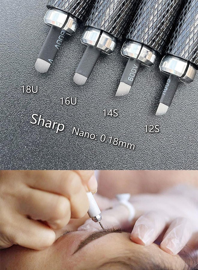 Generic 10 Pieces Disposable 0.18mm Microblading Blade Fine Needles Permanent Makeup Curve Brow Manual Eyebrow Embroidery Tattoo Microblade Needles - 14 Pins Shape  - Image 5