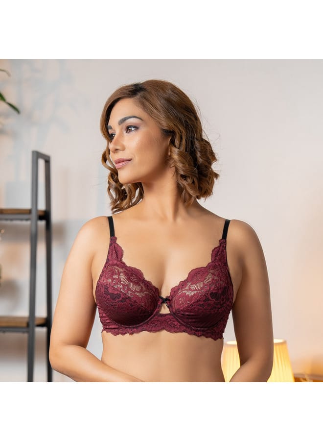Aadaraya Aadaraya Lace Detail Bra with Hook and Eye Closure  - Image 3