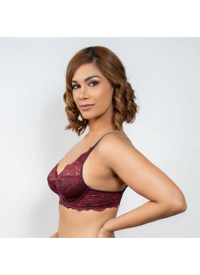 Aadaraya Aadaraya Lace Detail Bra with Hook and Eye Closure