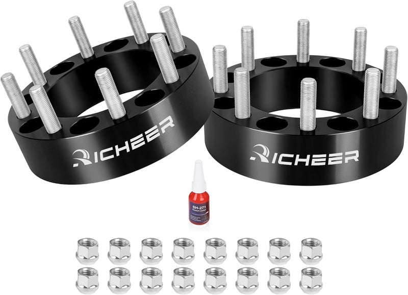 Richeer فواصل عجلات 2'' 8x6.5 لسيارات رام 2500 ورام 3500 من 1994-2011، فواصل عجلات 8x165.1 مم مع مسامير 9/16-18 وفتحة مركزية 126.15 مم لسيارات F250 F350 E150 E250 E350 إكونولين - Image 1