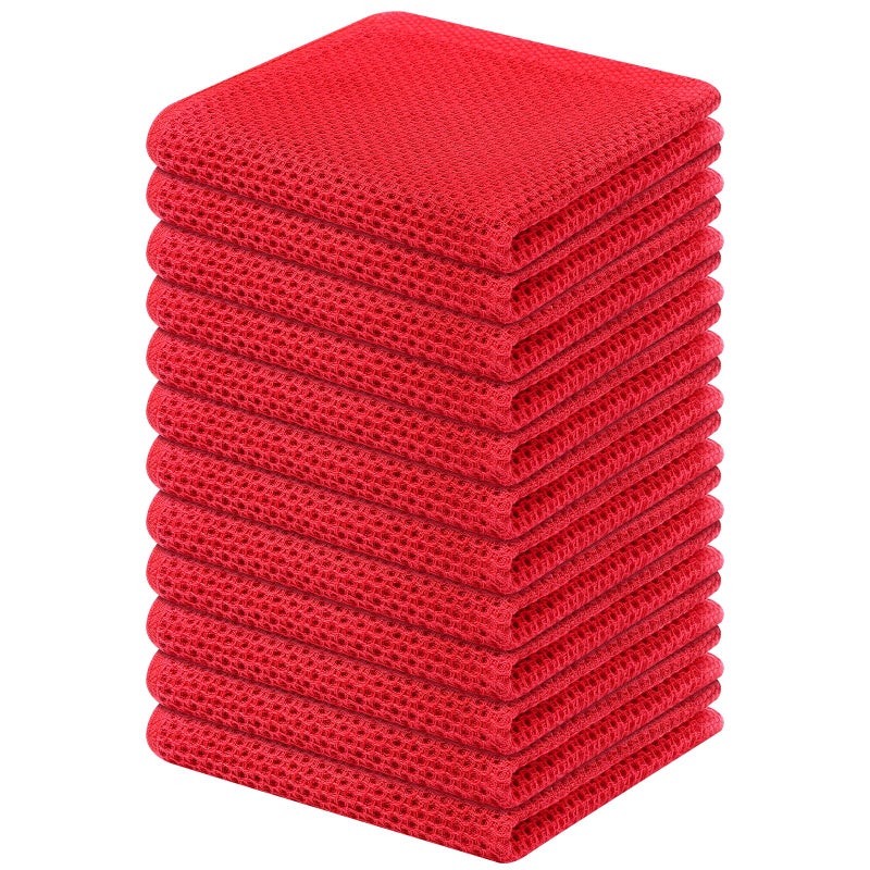 Kitinjoy 100% Cotton Kitchen Dish Cloths  12 Pack Waffle Weave Ultra Soft Absorbent Dish Towels for Drying Dishes Quick Drying Kitchen Towels Dish Rags  12 X 12Inch  Red
