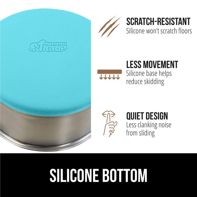 GORILLA GRIP Set of 2 Dog Bowls, Holds 6 Cups (48 fl oz), Heavy Duty Metal Food and Water Bowl for Feeding Dogs and Cats, Dishwasher Safe Rust Resistant Stainless Steel, BPA Free Rubber Base Turquoise - Image 5