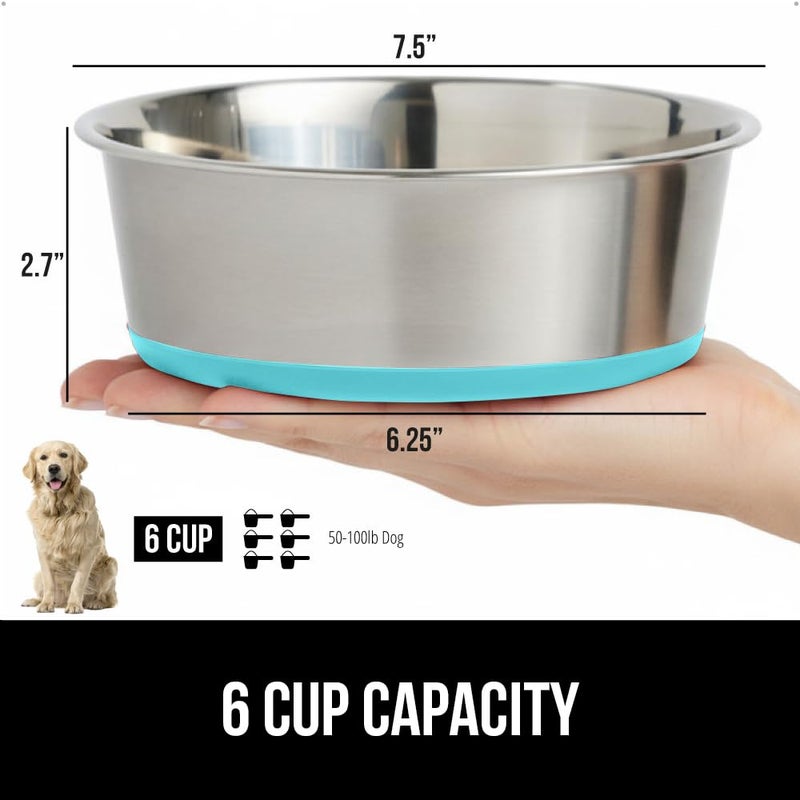 GORILLA GRIP Set of 2 Dog Bowls, Holds 6 Cups (48 fl oz), Heavy Duty Metal Food and Water Bowl for Feeding Dogs and Cats, Dishwasher Safe Rust Resistant Stainless Steel, BPA Free Rubber Base Turquoise - Image 2
