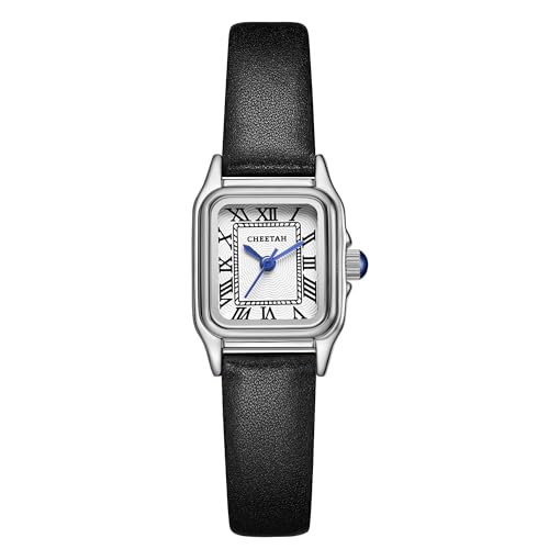 CHEETAH Womens Leather Strap Watch with SilverTone Small Vintage Rectangular Case Roman Dial - Image 1