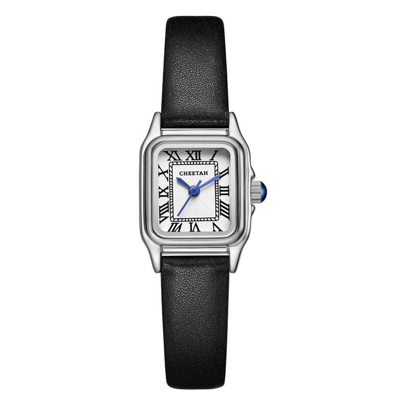 CHEETAH Womens Leather Strap Watch with SilverTone Small Vintage Rectangular Case Roman Dial - Image 2