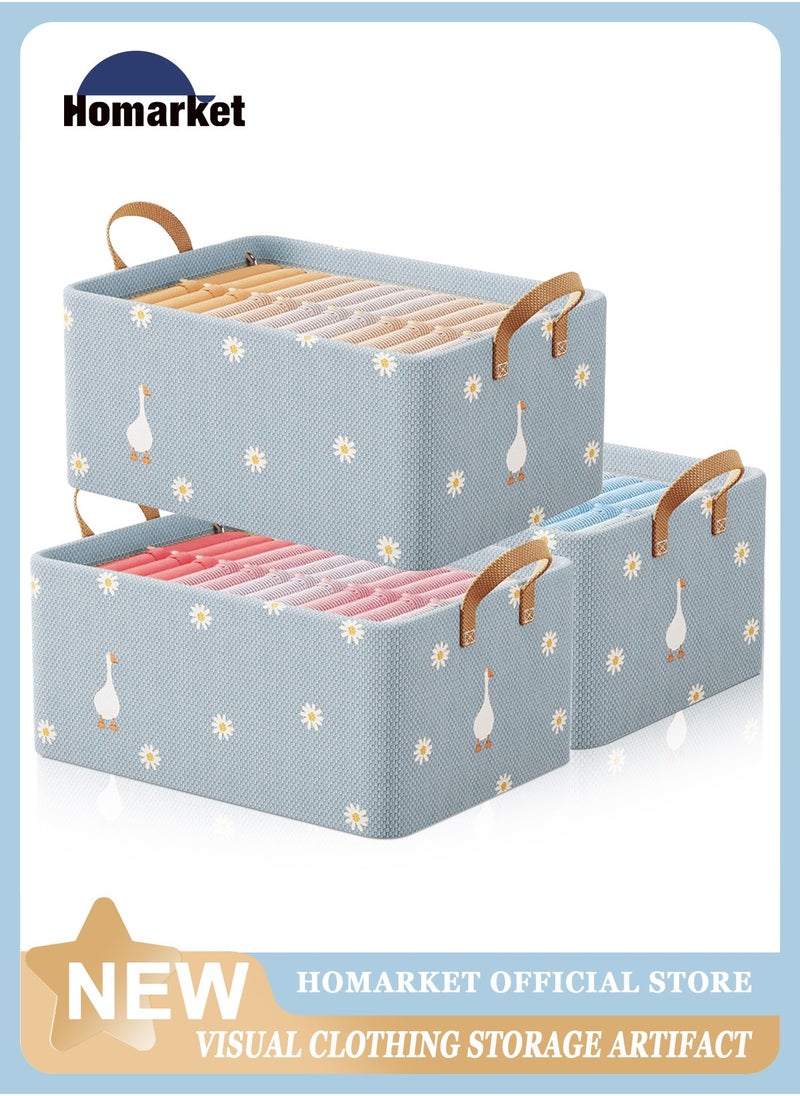 HomarKet 3pcs Wardrobe Clothes Organizer Foldable Closet Storage Organizer for Clothes Jeans Washable Closet Storage Boxes with Carrying Handles Cube Storage Bin for Home Bedroom Office  - Image 1