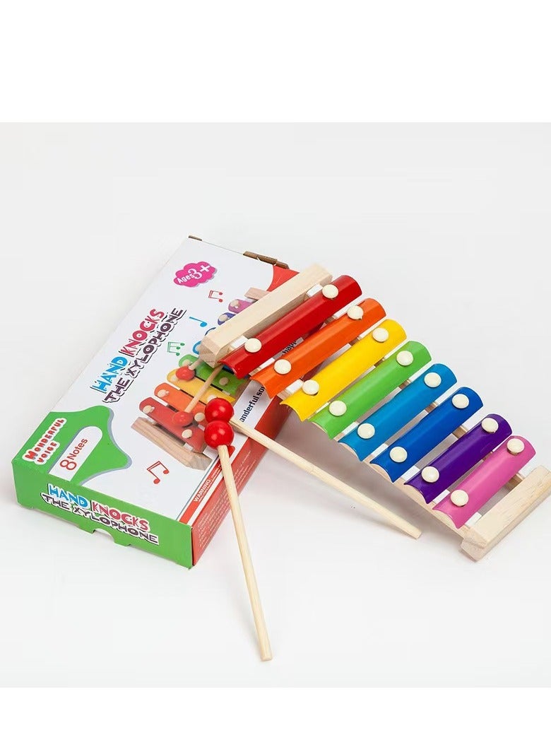 Wooden Xylophone Baby Musical Toy Instrument Piano With 8 Colo Metal Key With 2 Child Safe Mallets For Kids Toddlers  - Image 1
