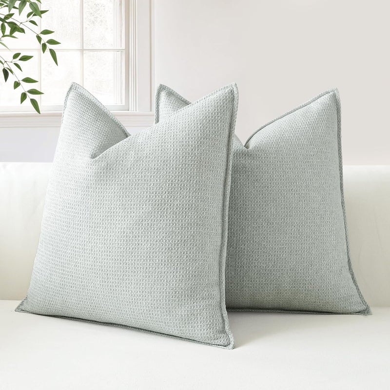 Sungeek Set of 2 Soft 3D Plaid Cushion Covers, Decorative Cushion Covers, Wrapped Edge Cushion Cover, Decorative Cushion Cover for Sofa, Couch, Bedroom, Living Room (Light Grey, 45 x 45 cm) - Image 4