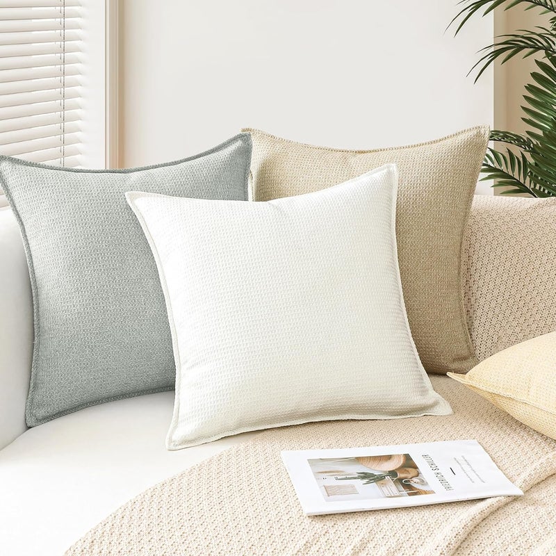 Sungeek Set of 2 Soft 3D Plaid Cushion Covers, Decorative Cushion Covers, Wrapped Edge Cushion Cover, Decorative Cushion Cover for Sofa, Couch, Bedroom, Living Room (Light Grey, 45 x 45 cm) - Image 5
