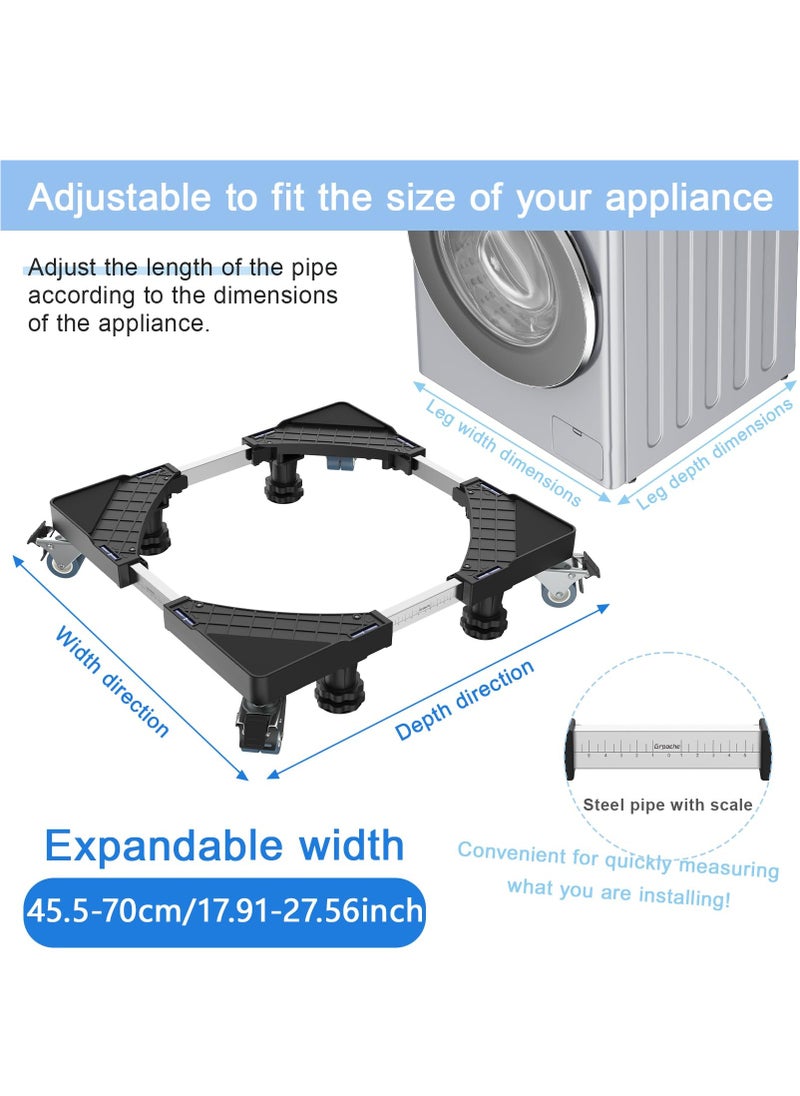 Mini Fridge Stand with 4 Locking Twin Wheels Washing Machine Stand Base 4 Strong Feet Multi-Functional Adjustable Universal Stand Base for Furniture Portable Refrigerator Dryer Stand Black
