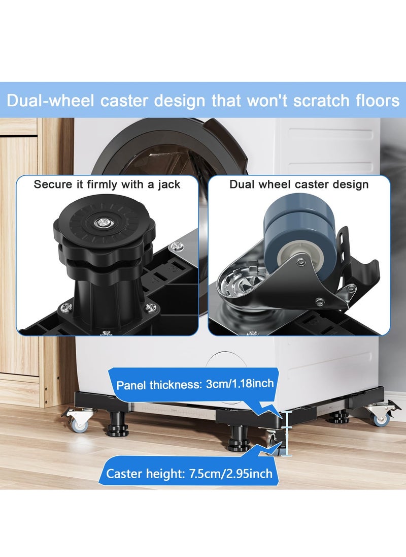 Mini Fridge Stand with 4 Locking Twin Wheels Washing Machine Stand Base 4 Strong Feet Multi-Functional Adjustable Universal Stand Base for Furniture Portable Refrigerator Dryer Stand Black