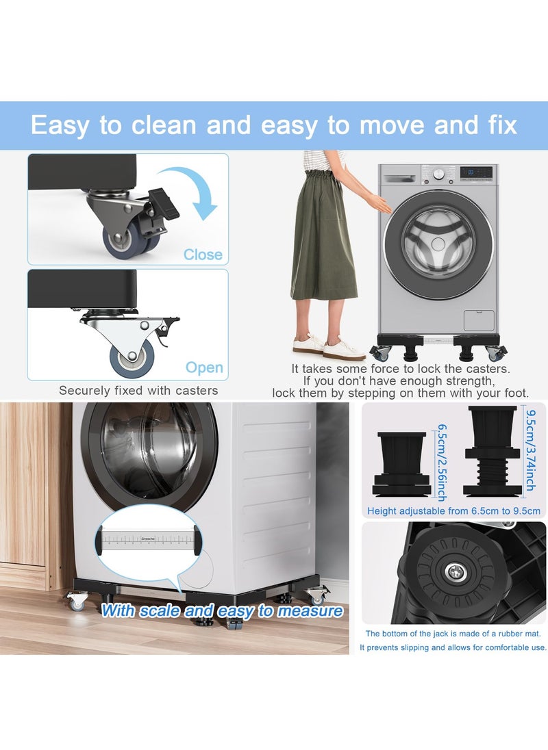 Mini Fridge Stand with 4 Locking Twin Wheels Washing Machine Stand Base 4 Strong Feet Multi-Functional Adjustable Universal Stand Base for Furniture Portable Refrigerator Dryer Stand Black