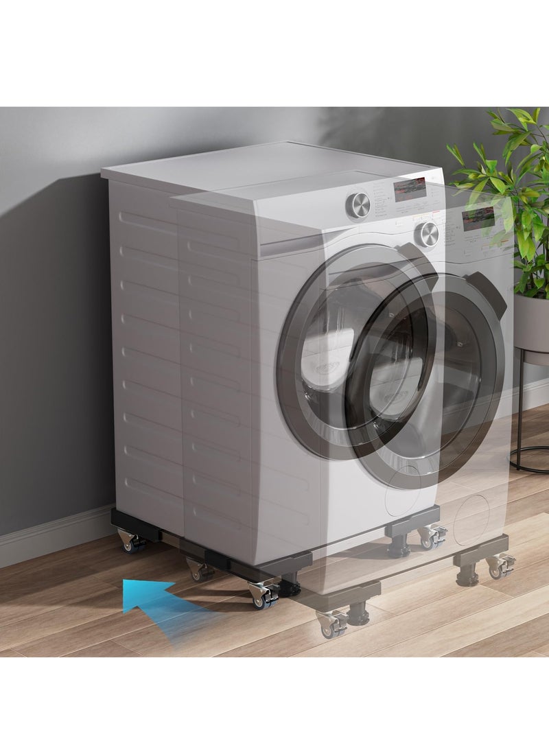Mini Fridge Stand with 4 Locking Twin Wheels Washing Machine Stand Base 4 Strong Feet Multi-Functional Adjustable Universal Stand Base for Furniture Portable Refrigerator Dryer Stand Black