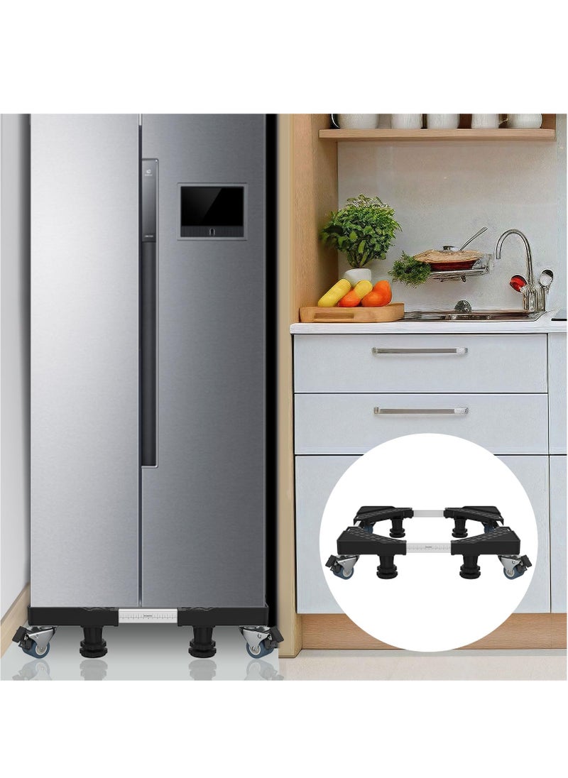 Mini Fridge Stand with 4 Locking Twin Wheels Washing Machine Stand Base 4 Strong Feet Multi-Functional Adjustable Universal Stand Base for Furniture Portable Refrigerator Dryer Stand Black