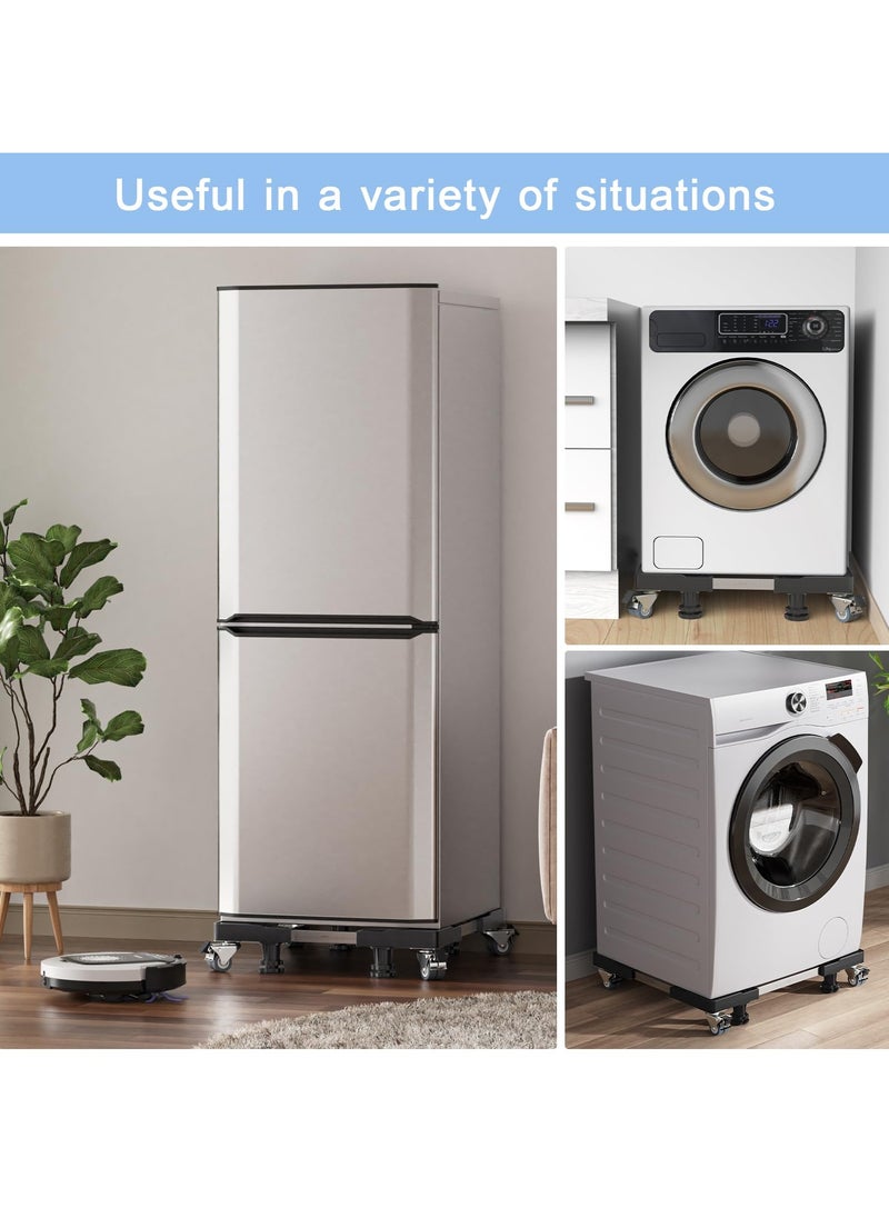 Mini Fridge Stand with 4 Locking Twin Wheels Washing Machine Stand Base 4 Strong Feet Multi-Functional Adjustable Universal Stand Base for Furniture Portable Refrigerator Dryer Stand Black