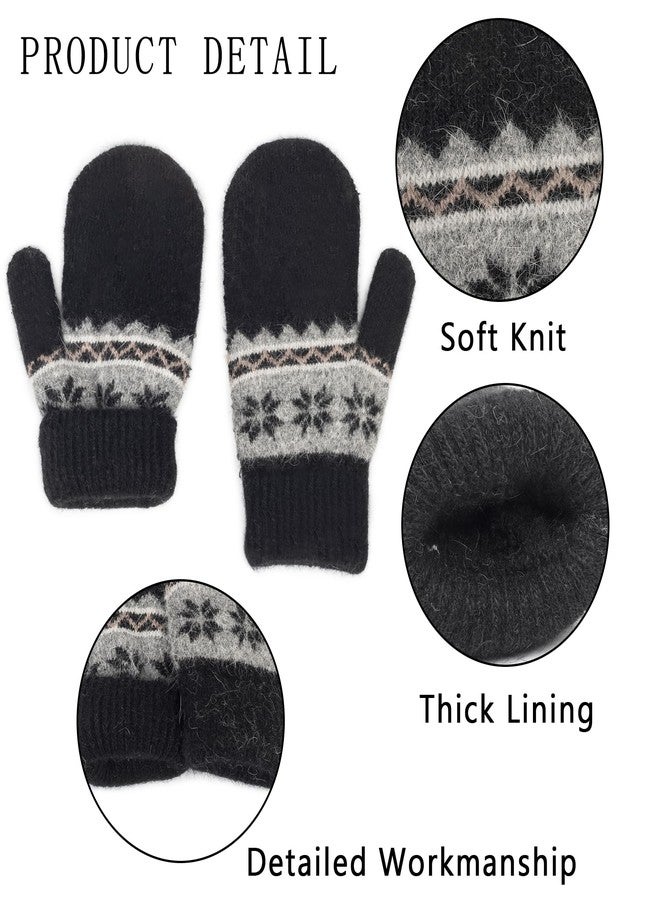 OVOY Kids Winter Soft Warm-Knit-Mittens, Boys-Girls Snowflake-Print Warmly Double-Layer Snow-Mittens Ski-Gloves for 5-10Years - Image 2