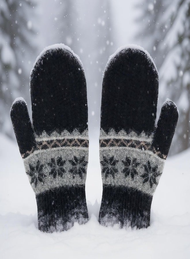 OVOY Kids Winter Soft Warm-Knit-Mittens, Boys-Girls Snowflake-Print Warmly Double-Layer Snow-Mittens Ski-Gloves for 5-10Years - Image 4
