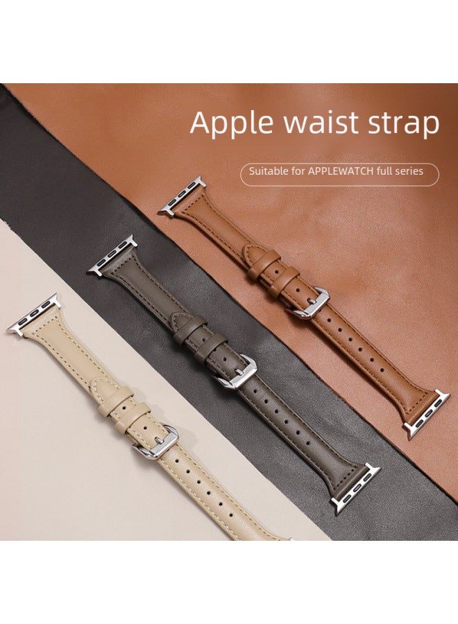 MSSM حزام مناسب لساعة آبل الذكية iWatch 4/5/6/7/8/ألترا، من الجلد الطبيعي عالي الجودة، تصميم نحيف وأنيق خاص بالرجال، مشبك خفيف الوزن - Image 2
