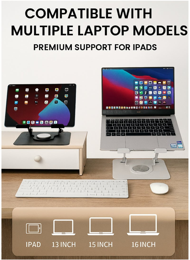 F.A.M.S Laptop Stand 360° – Adjustable Height & Angle, Aluminum Foldable Riser with L-Key, Heat Dissipation, Anti-Slip – Fits 13” to 16” Laptops & Tablets  - Image 3