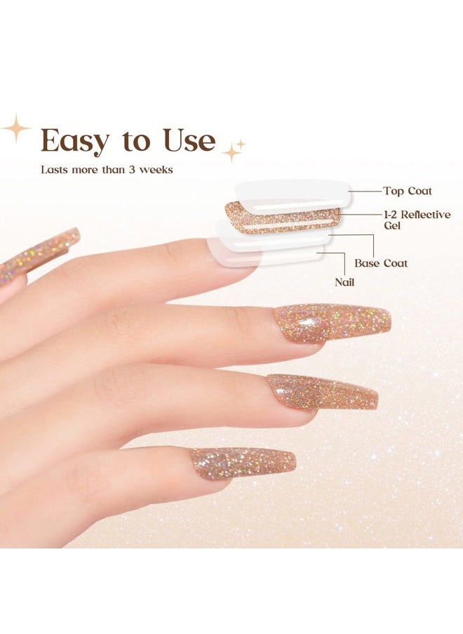 MIZHSE Reflective Gel Nail Polish, Glitter Gold Gel Polish Sparkly Shiny Nail Gel Soak Off UV/LED Lamp Nail Art Varnish for Beginners DIY at Home  - Image 4