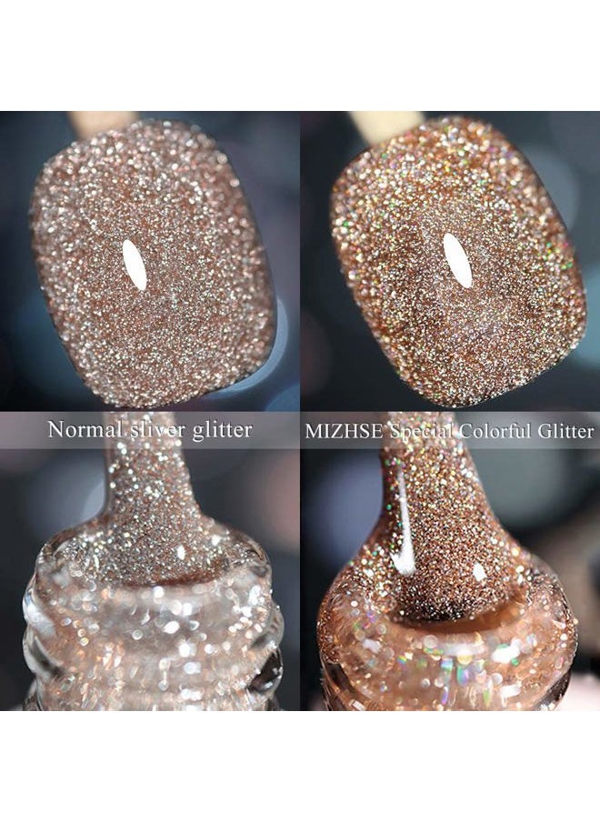MIZHSE Reflective Gel Nail Polish, Glitter Gold Gel Polish Sparkly Shiny Nail Gel Soak Off UV/LED Lamp Nail Art Varnish for Beginners DIY at Home  - Image 3