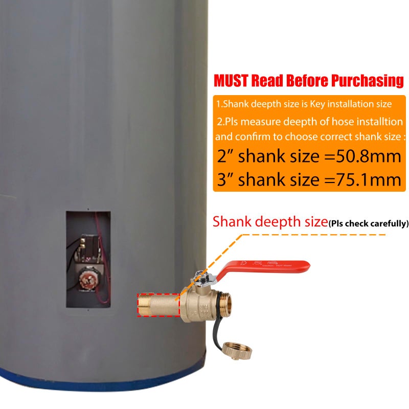 WHK Water Heater Drain Valve 3/4"MIP X 3/4" Male GHT Connection to drain or Flush Hot Water Heater Faster and Easy Big Full Port (Lead-Free Brass,3 Inch Shank with Long Handle,Straight) - Image 2