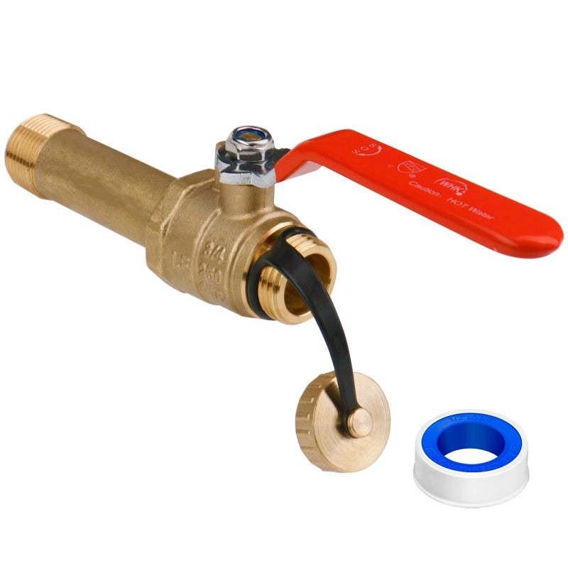 WHK Water Heater Drain Valve 3/4"MIP X 3/4" Male GHT Connection to drain or Flush Hot Water Heater Faster and Easy Big Full Port (Lead-Free Brass,3 Inch Shank with Long Handle,Straight) - Image 1