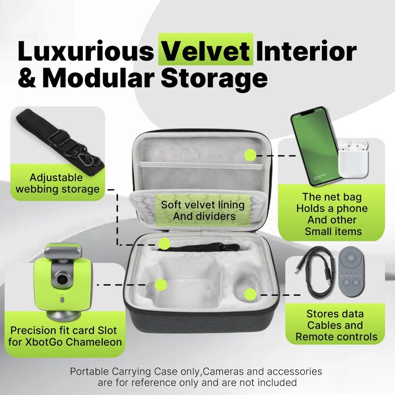 Yudylg Portable Carrying Case for XbotGo Chameleon, Hard Shell Protective Camera Case, Precisionâ€‘Cut EVA & Highâ€‘Density Oxford Fabric, Waterproof, Dustproof, Shockproof with Velvet Lining & Strap - Image 4