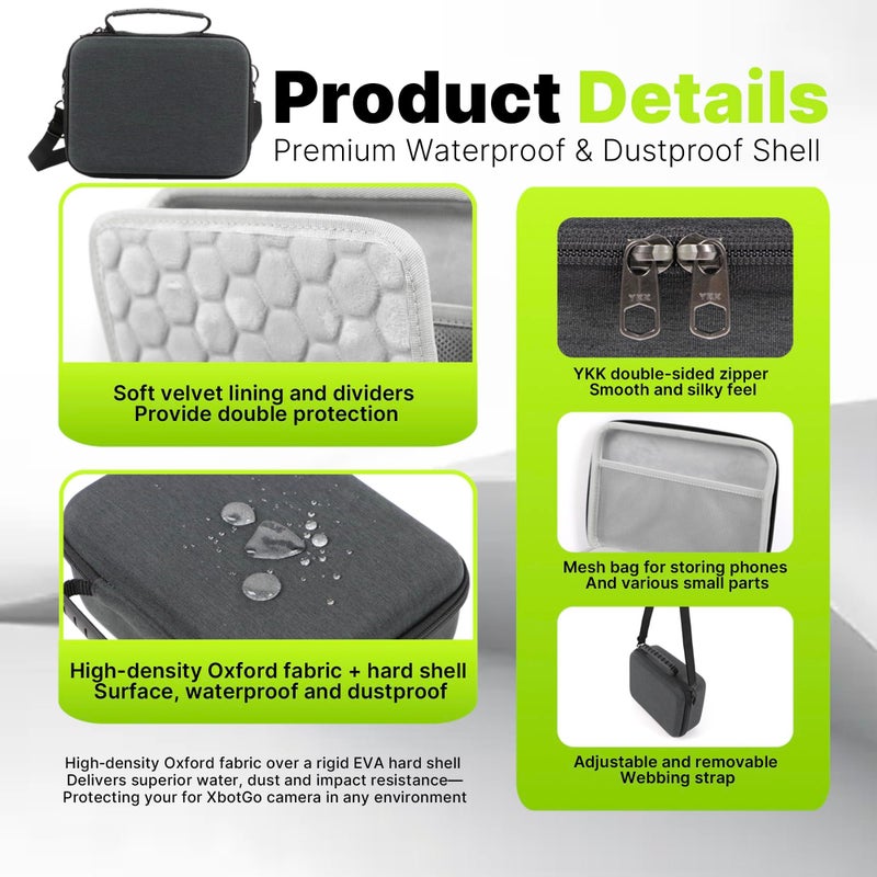Yudylg Portable Carrying Case for XbotGo Chameleon, Hard Shell Protective Camera Case, Precisionâ€‘Cut EVA & Highâ€‘Density Oxford Fabric, Waterproof, Dustproof, Shockproof with Velvet Lining & Strap - Image 5