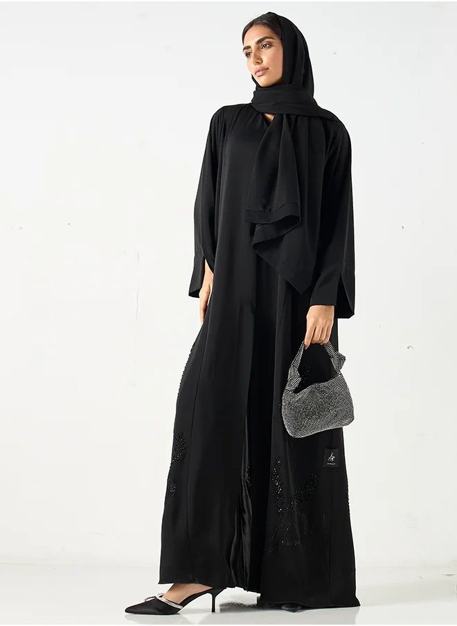 Hadiyath Al Madinah Black Embroidered Abaya - HM