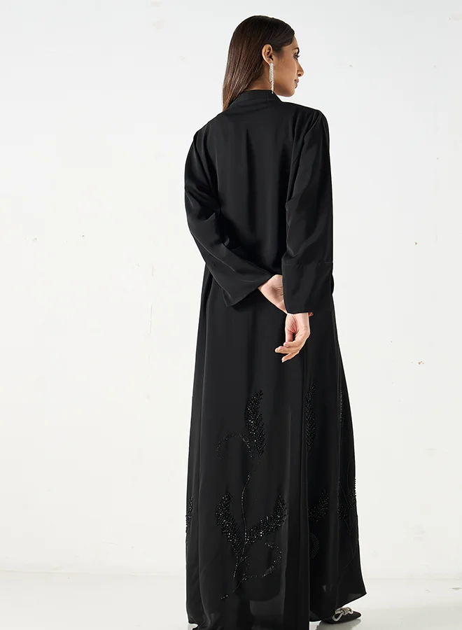 Hadiyath Al Madinah Black Embroidered Abaya - HM
