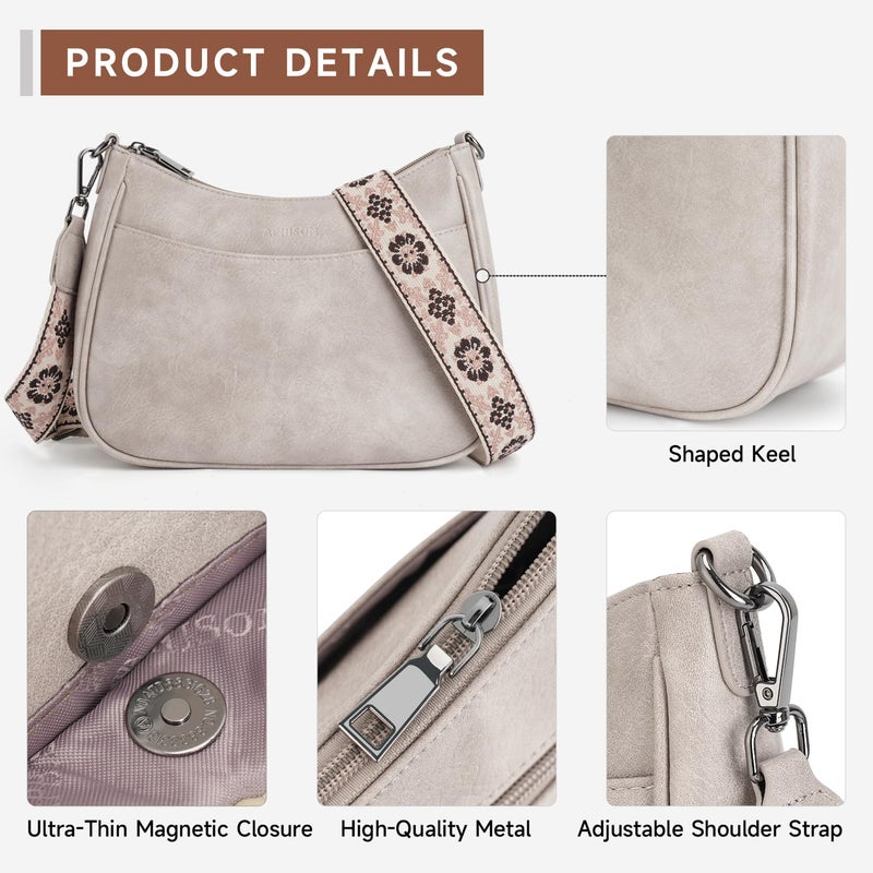 APHISON Crossbody Bags for Women Trendy, Leather Crossbody purse with Adjustable Strap, Women's Crossbody Shoulder Handbags, 02-grey - Image 4