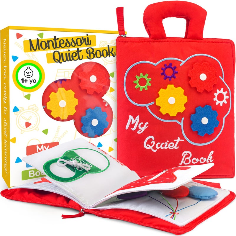 deMoca Quiet Book Interactive Activity Book for Your Toddlers Early-Learning Sensory and Fine Motor Skills + Zipper Washing Bag + eBook on Raising Your Child The Right Way - Image 1