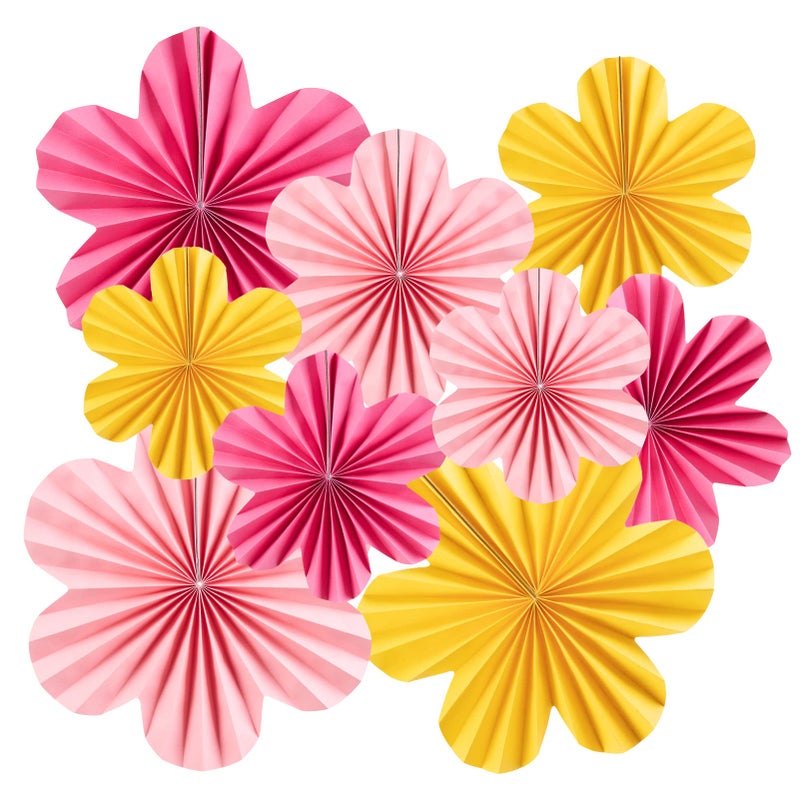 SUNBEAUTY Paper Flowers Decorations for Wall Paper Flower Fan Classroom Decoration Paper Floral Backdrop Decor Paper Fans Decoration Hanging Paper Fans Pink Yellow Flower Wall Decor