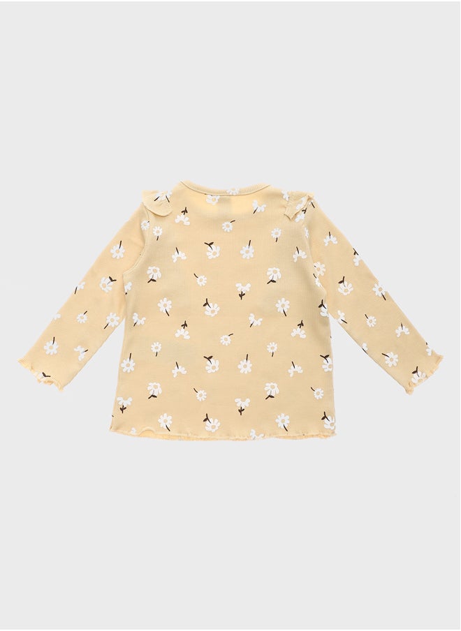 LC WAIKIKI Floral Printed and Ruffle Detailed Crew Neck Baby Girl Blouse  - Image 2