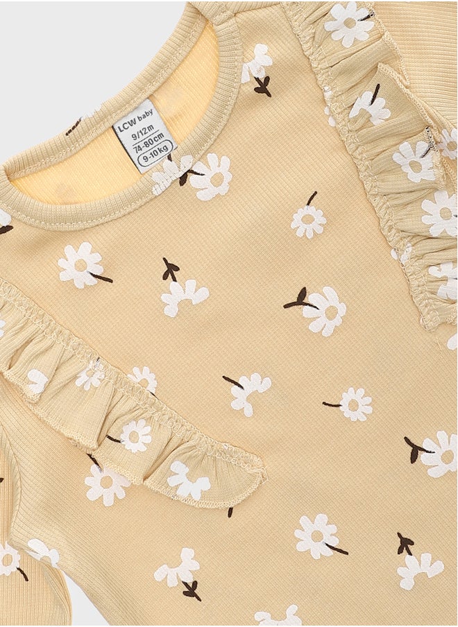 LC WAIKIKI Floral Printed and Ruffle Detailed Crew Neck Baby Girl Blouse  - Image 4